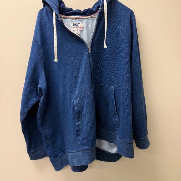 Lands' End Serious Sweats Sweatshirt Mens 2XL Navy Blue Full Zip Fleece Hoodie - Picture 1 of 4